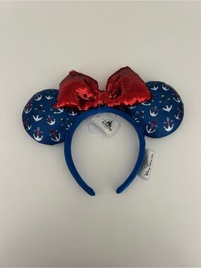 Disney Cruise Line Ears Headband with Red Sequin & Nautical Anchors RARE
